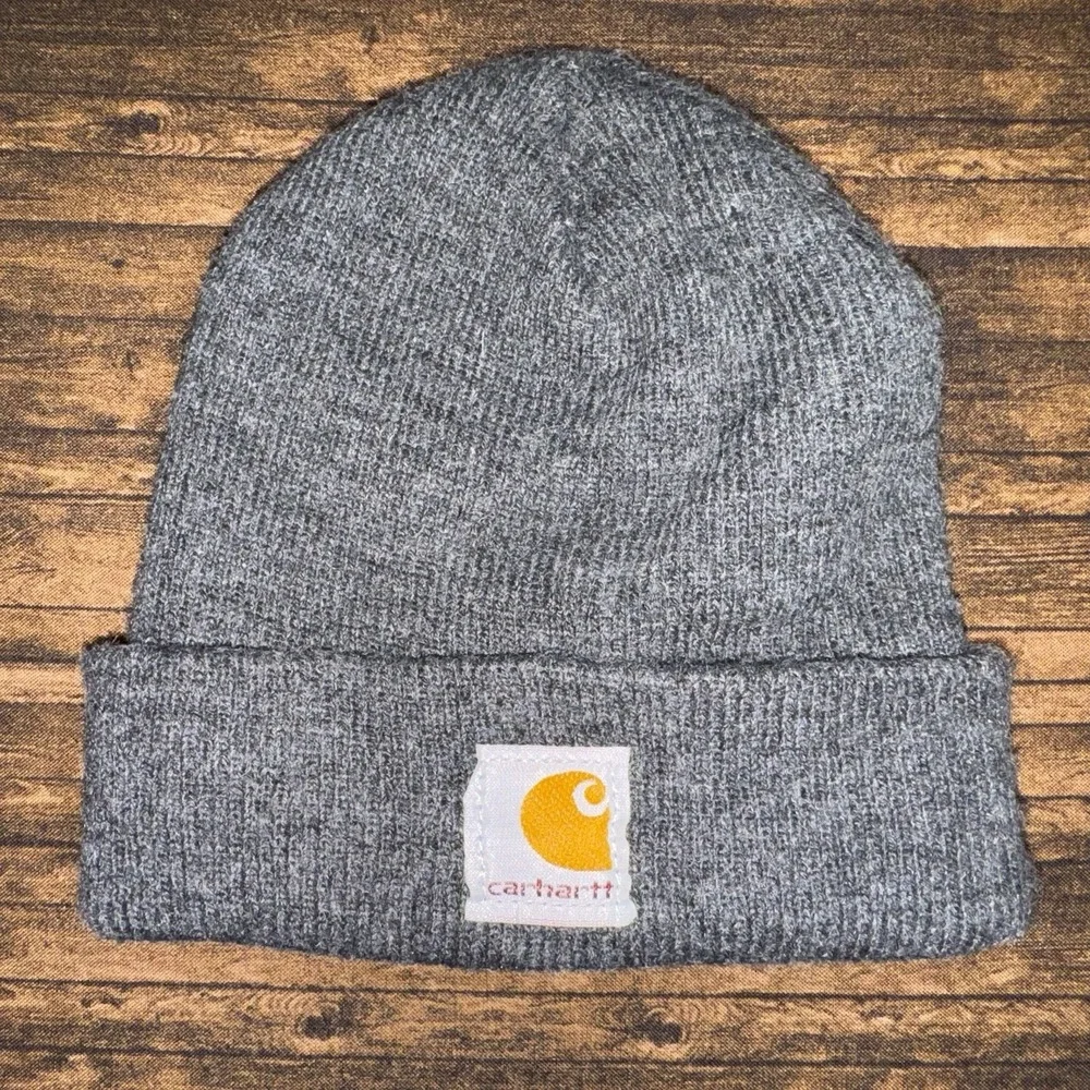 Carhartt Beanie Hat Toddler OS Grey Acrylic Knit Fold Over Cuff